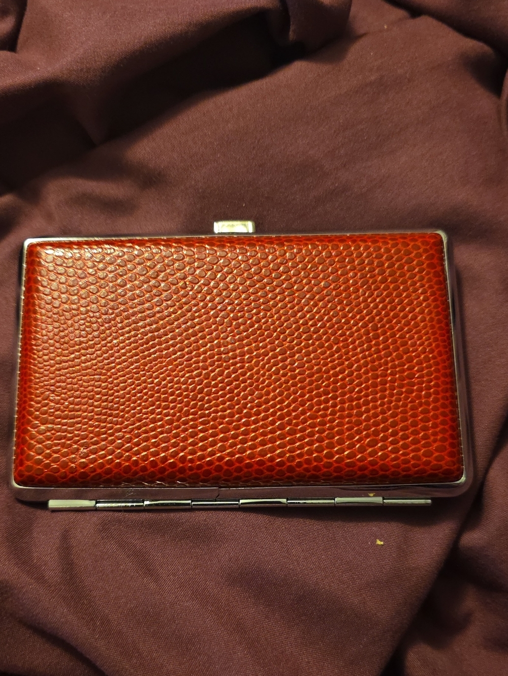 Red Textured Card Wallet with Silver Trim